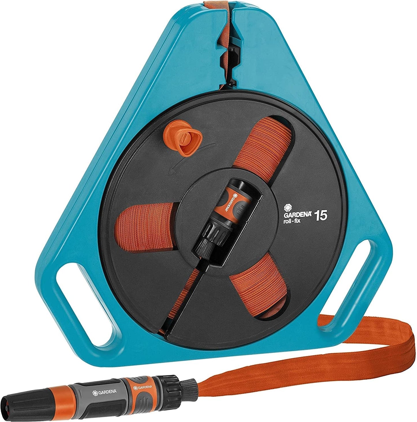 Gardena Original Classic Roll-Fix-Flachschlauch 15m: Preiswerte Schlauchbox mit Wasserschlauch (Ø 12 mm in der Box), automatischem Sicherheitsmechanismus, inkl. Sprühdüse, mit Anschlussvorrichtungen (756-20)