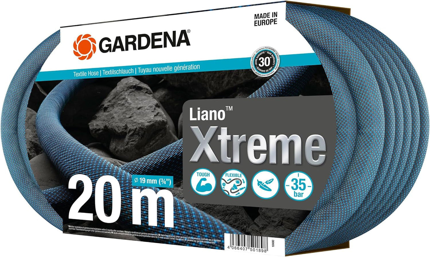Gardena Liano Xtreme 3/4 Zoll Set, 20m: Extrem robuster Textil-Gartenschlauch mit leichtem, wetterfestem PVC-Innenschlauch (18480-20)