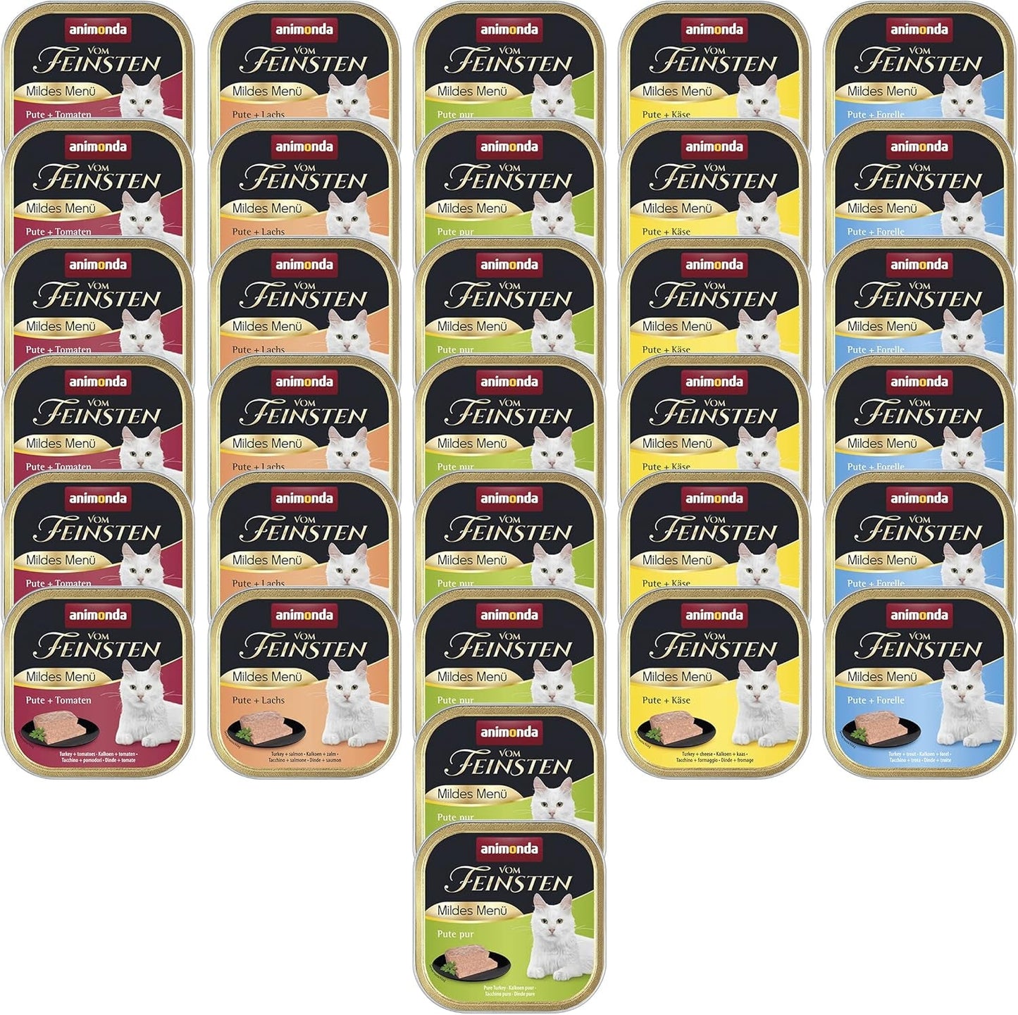 animonda vom Feinsten Mild Menü Milde Sorte (32 x 100g), getreidefreies, zuckerfreies Nassfutter für Katzen, leicht verdauliches Futter mit Putenfleisch