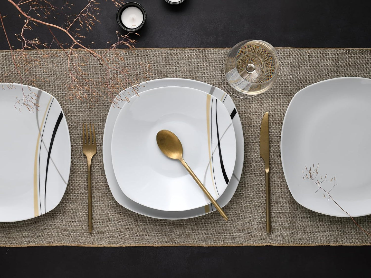 CreaTable 24029 Square City Line Serie 6-Personen-Porzellan-Geschirrset, 12-teilig, spülmaschinen- und mikrowellengeeignet, hochwertige Herstellung