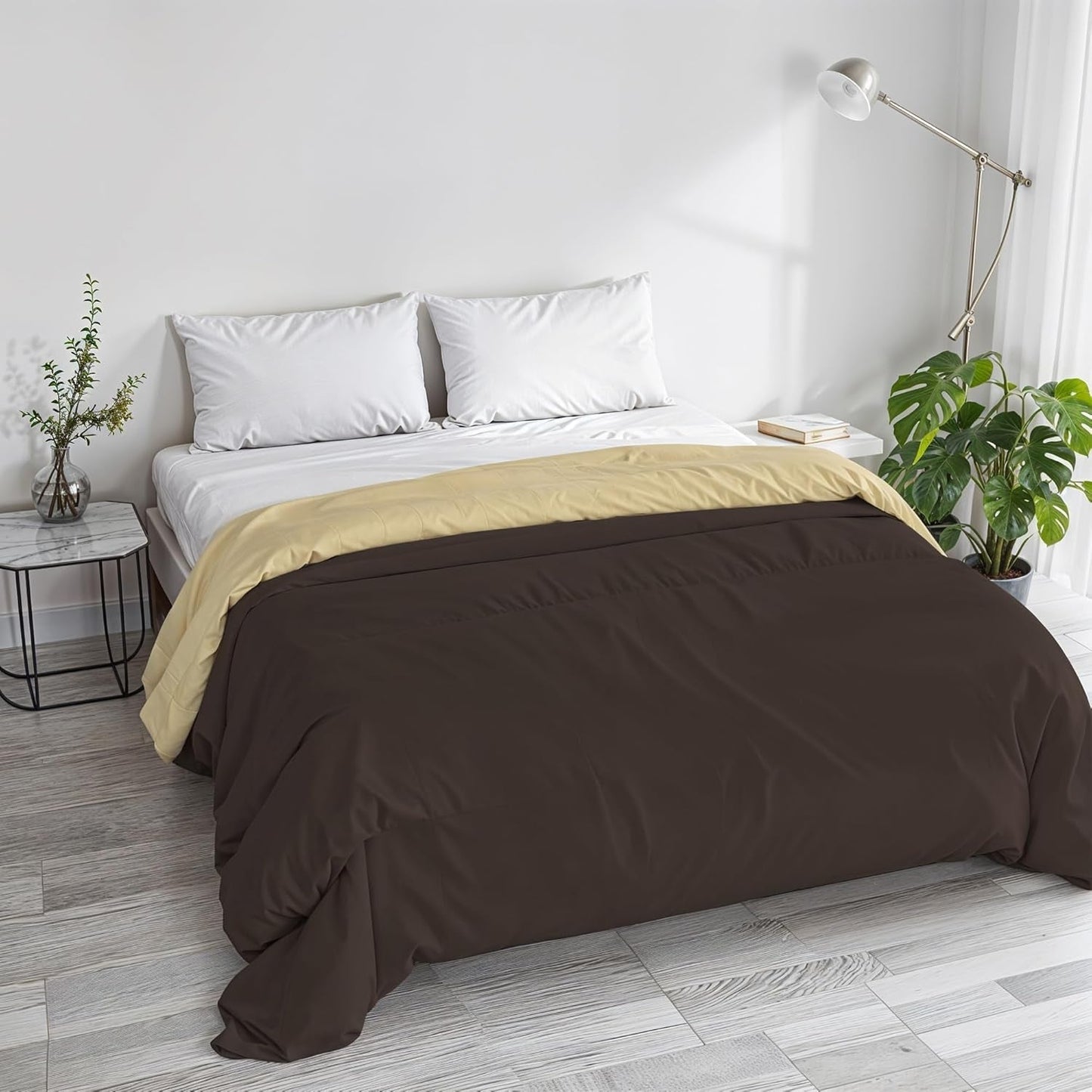 Einfache Winterdecke, schlicht und gefüttert, dunkelgrün/creme, 200 x 245 cm. Naty Shop Bettdecken und Steppdecken, braun/creme, 250 x 245 cm