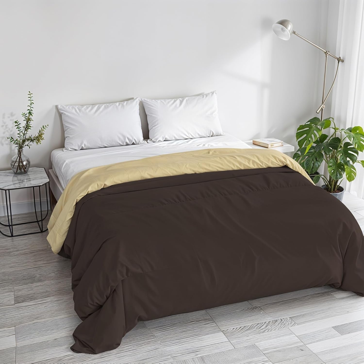 Einfache Winterdecke, schlicht und gefüttert, dunkelgrün/creme, 200 x 245 cm. Naty Shop Bettdecken und Steppdecken, braun/creme, 250 x 245 cm