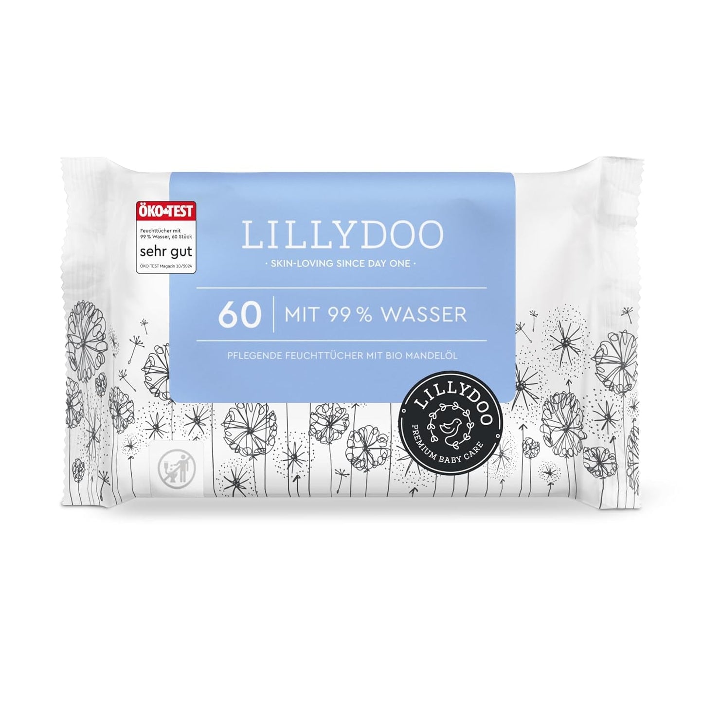 Grüne Feuchttücher von LILLYDOO, 600 Stück (10 x 60), 100 % plastikfrei, reißfestes Tuch – parfümfrei, sanft und natürlich, sanfte Reinigung für empfindliche Haut, dermatologisch getestet
