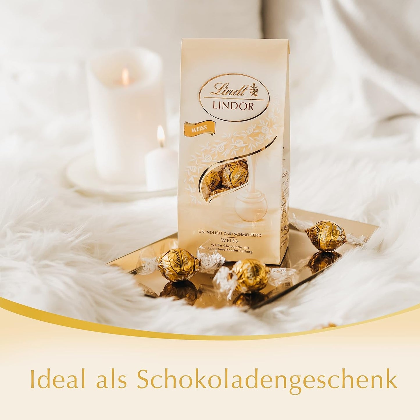 Lindt weiße Schokoladenkugeln LINDOR | 137g Beutel | Ca. 10 weiße Schokokugeln mit zartschmelzender Füllung | Schokoladen-Geschenkset | Schokoladen-Geschenkset (2er-Pack)
