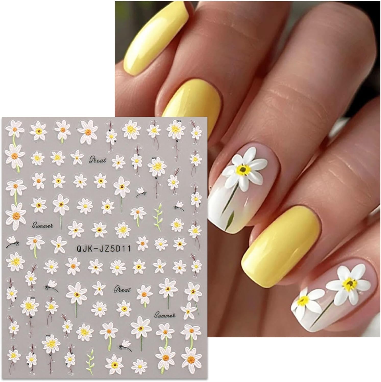 JMEOWIO 3D Nagelsticker Blumen Nail Art Sticker Selbstklebend Nagelaufkleber 5D Stereoskopisch Sommer Frühling Dekoration Nageldesign Zubehör 4 Blatt