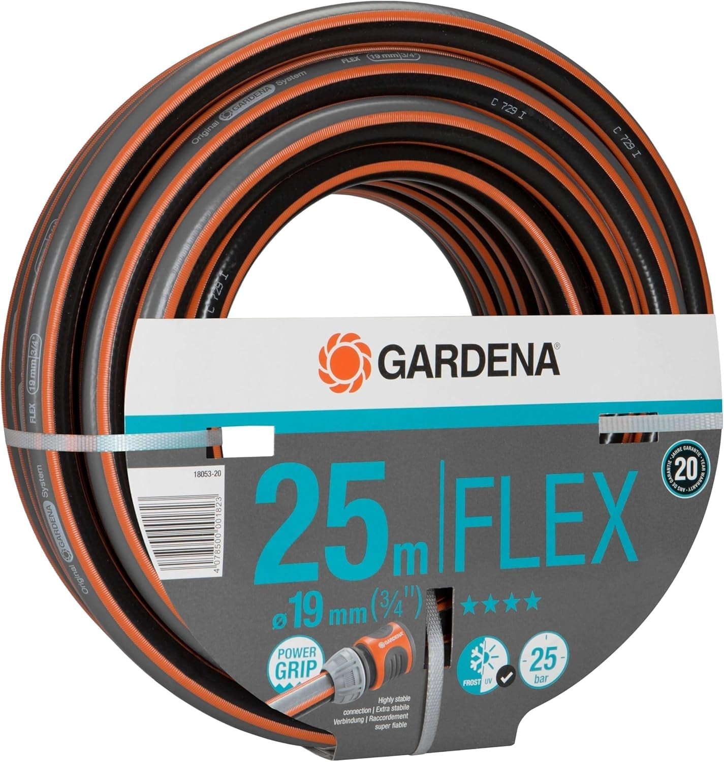 Gardena Comfort FLEX 19 mm (3/4 Zoll) Schlauch, 25 m: Flexibler, formstabiler Gartenschlauch mit Power-Grip-Profil, aus hochwertigem Spiralmaterial, 25 bar Berstdruck, ohne Systemkomponenten (18053-20)