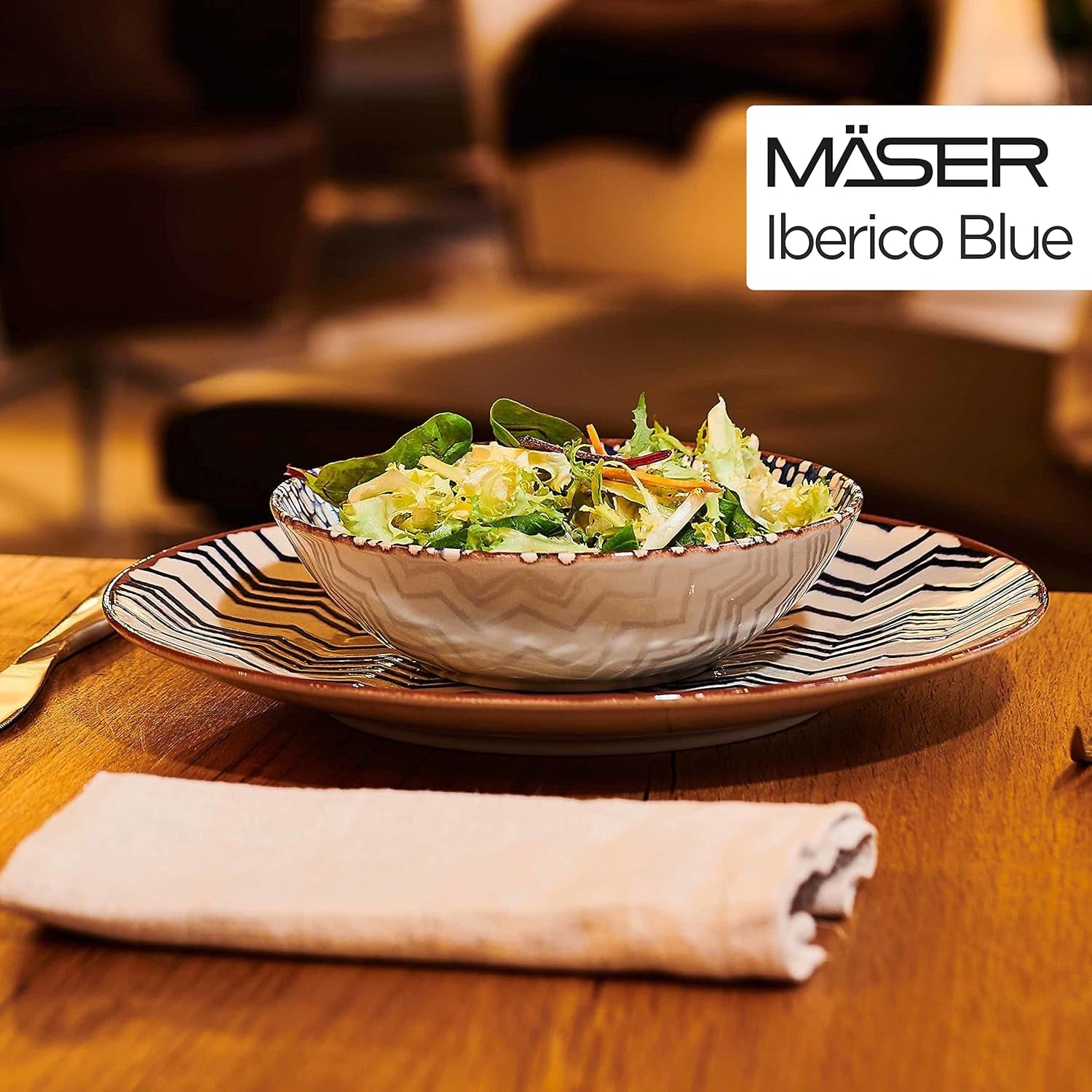 MÄSER 934017 Iberico Blue Tafelservice für 4 Personen, 12-teilig, maurischer Stil, verschiedene Vintage-Designs in Weiß und Blau, Keramik