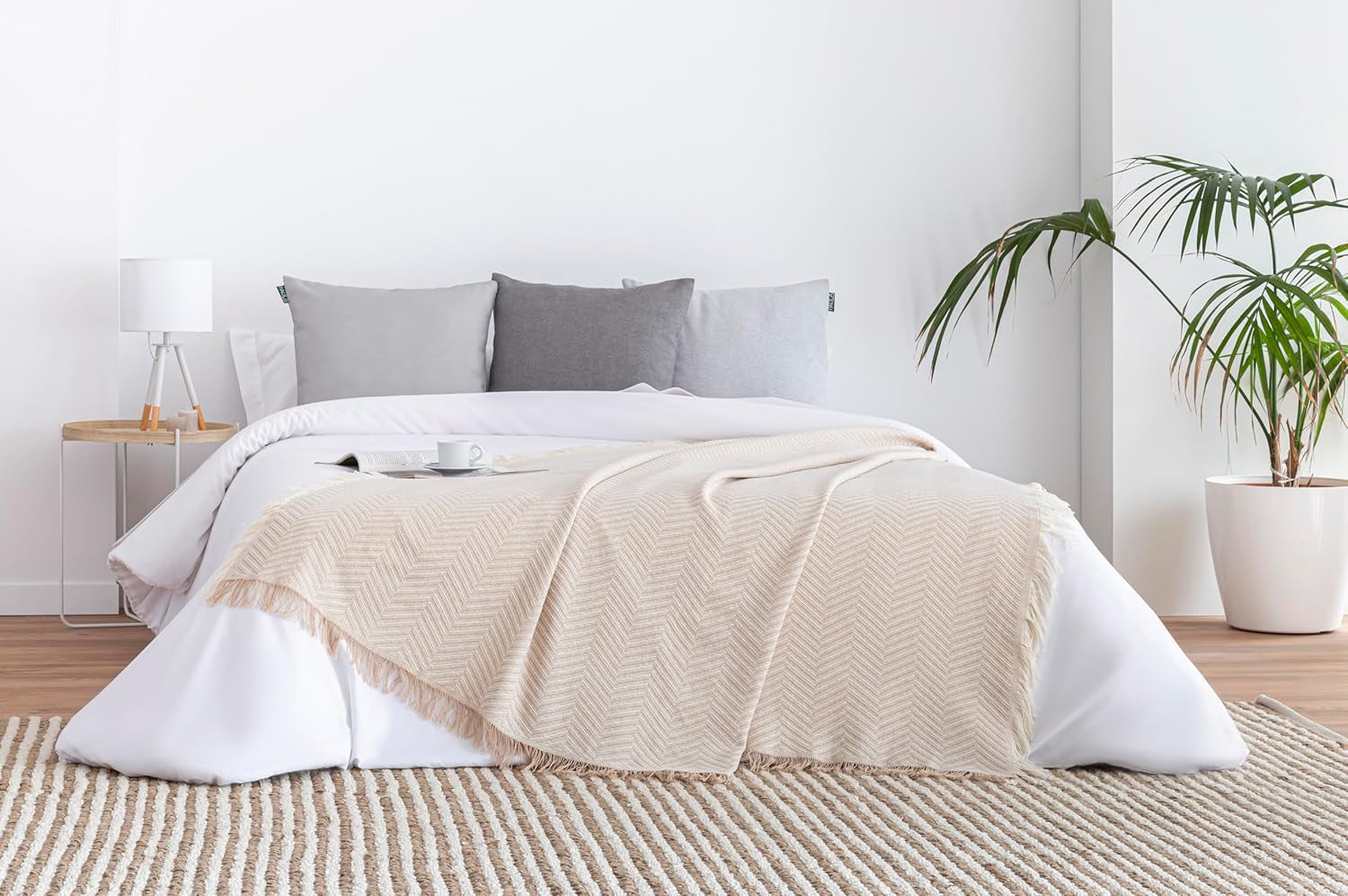 Todocama Multifunktions-Tagesdecke, Tagesdecke, Tagesdecke, Sofabezug, Jarapas, Fischgrätenmuster (230 x 260 cm, Sandbeige). Betten und Decken Besuchen Sie den Todocama-Store