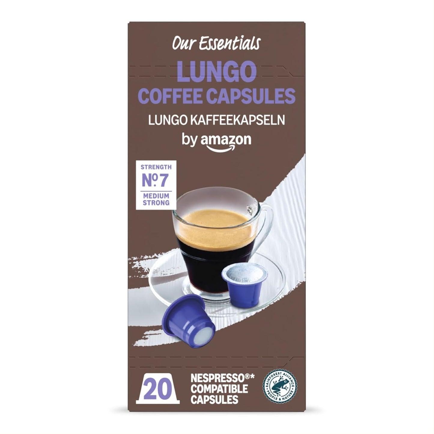 von Amazon Lungo Kaffee-Kunststoffkapseln, Nespresso-kompatibel, 20 Stück, Packung mit 1 – Rainforest Alliance-zertifiziert