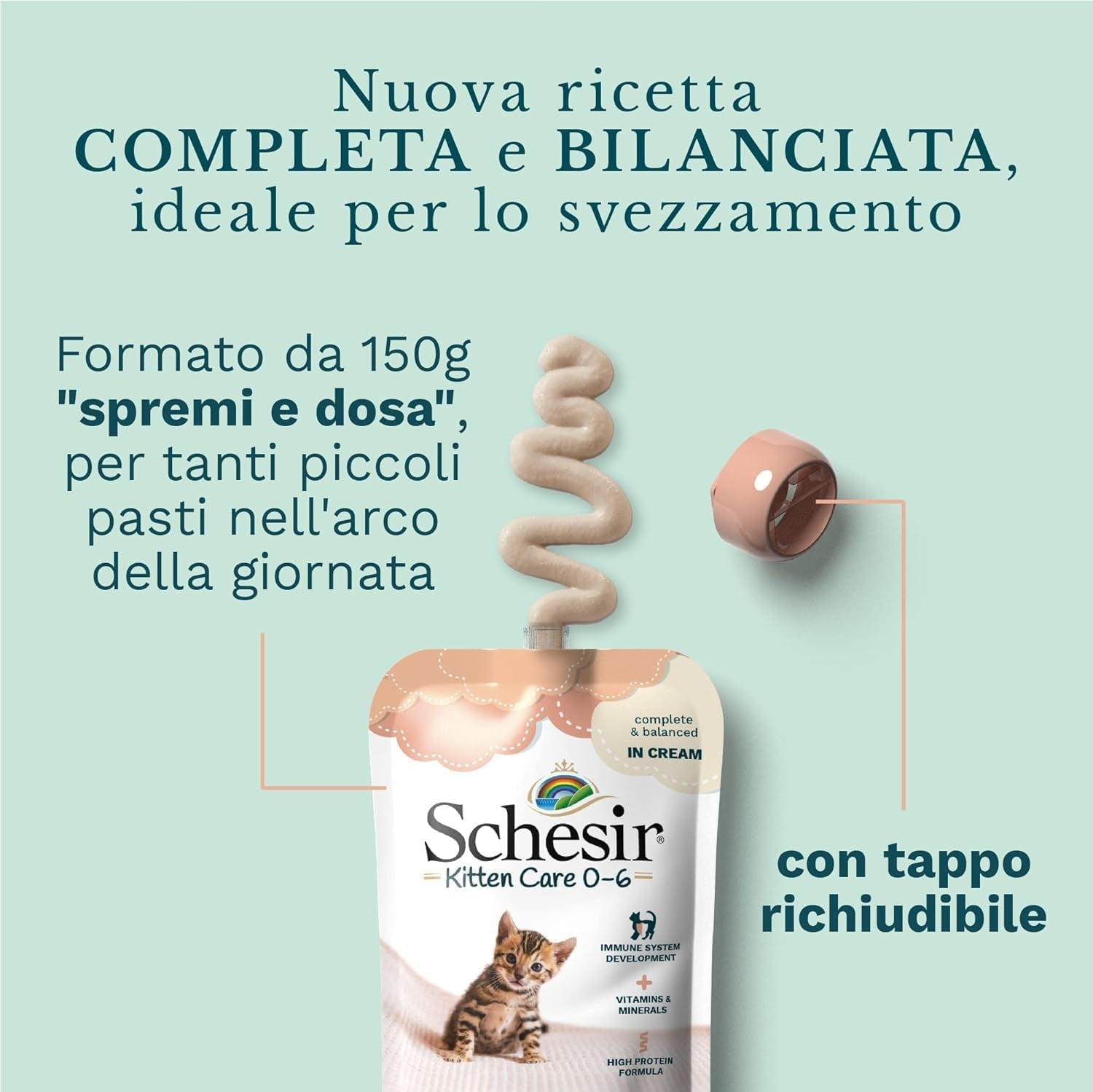 Nassfutter für kleine Katzen mit Hühnercreme und Hühnerfleisch - Nassfutter für kleine Katzen - Nassfutter für Katzen mit Hühnercreme, getreidefrei, reich an Proteinen, Vitaminen und Mineralstoffen (20 Beutel x 150 g)