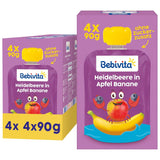 Blaubeer-, Apfel- und Bananen-Quetschbeutel – 16 (4 Packungen à 4 x 90 g), ohne Zuckerzusatz, glutenfrei, ideal zum Mitnehmen und als Snack für unterwegs
