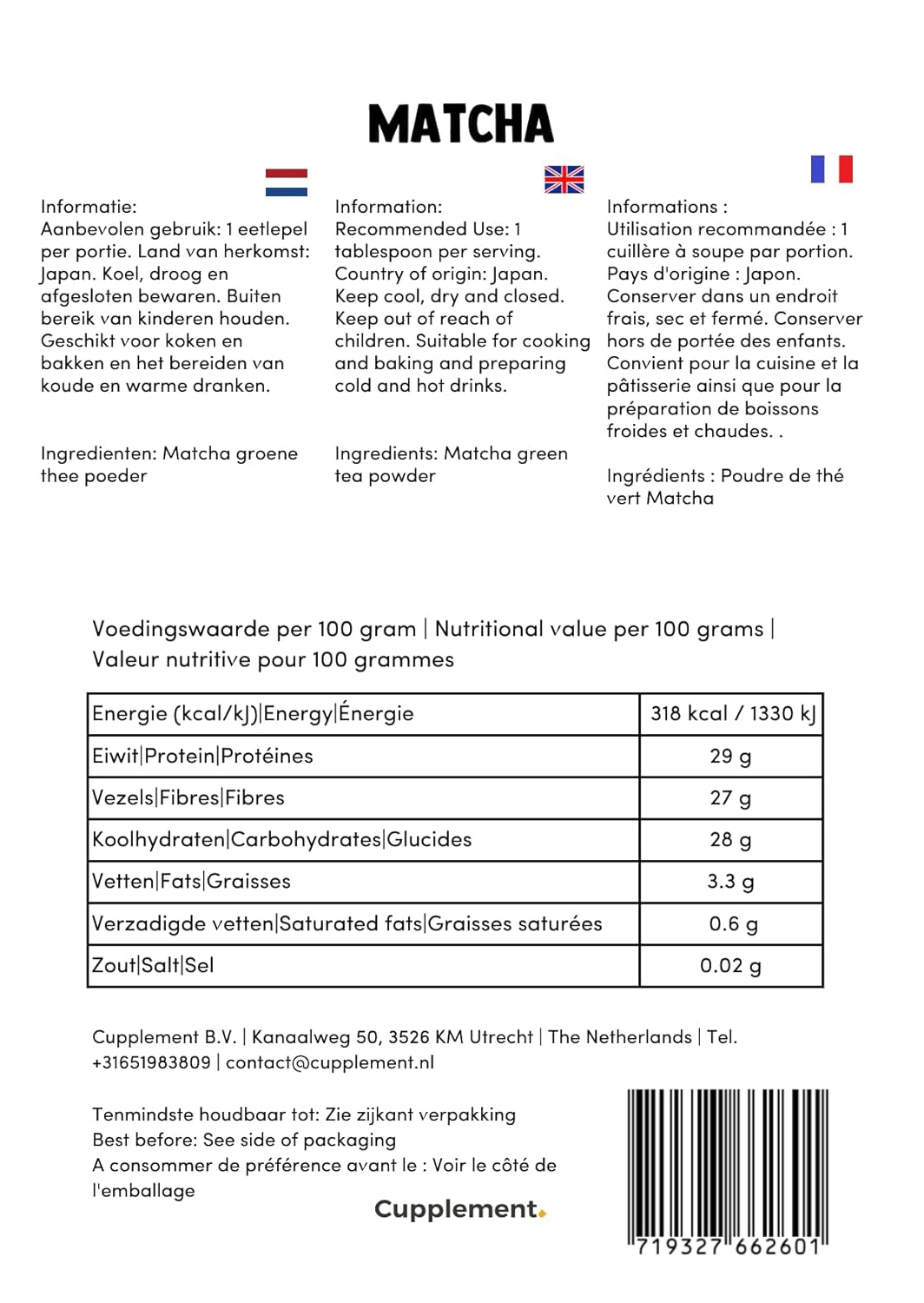 Cupplement Matcha 90 Gramm Bio – Grüner Tee in Pulverform höchster Qualität – Kein Bambusbesen und -draht – Kulinarik – Einsteigerset – Latte – Schneebesen – Japan – Pulver – Tee – Draht – Beutel – Smoothie