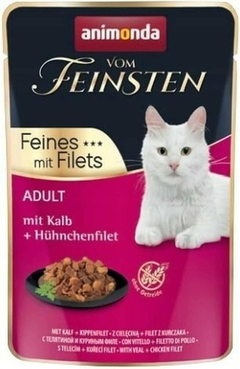 animonda vom Feinsten mit Filets, Katzenfutter nass mit Kalb + Hühnchenfilet, 18 Portionsbeutel (18 x 85g), getreidefreies Katzen Nassfutter ohne Zucker, mit fleischigen Zutaten