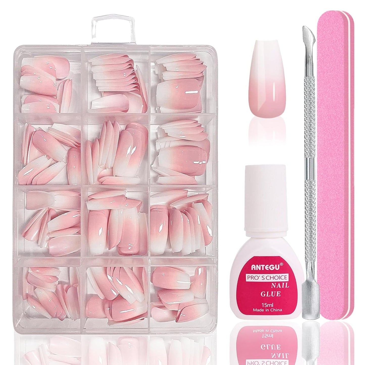 Ballerina-Kunstnägel-Set – 240-teiliges zartes Flieder-Rosa-Kunstnägel-Set, vollflächiger Kleber auf Kunstnägeln, Set mit künstlichen Nagelspitzen für Maniküre und Nagelkunst für Frauen und Mädchen (Lavendelrosa)