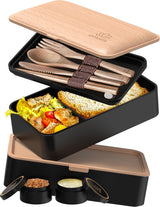 Umami Lunchbox für Erwachsene, stapelbare Bento-Box mit 4 Besteck und Fächern, Lunchbox für Erwachsene, To-go-Salatbehälter, Picknick-/Büro-Lunchbox, Anthrazit, 1500 ml, Frischhalteboxen Naty Shop Black Beech L – 1200 ml