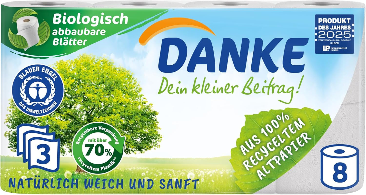 Toilettenpapier Danke 56 Stück, Rollen 7X8, 3 Lagen