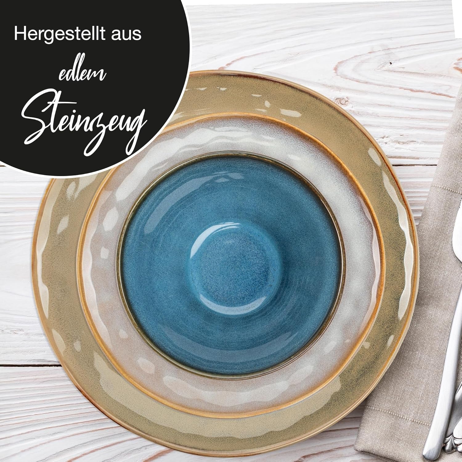 Moritz & Moritz COPA 16-tlg Geschirrset 4 Personen - Elegantes Teller Set aus hochstehendem Steinzeug - Geschirr Set 4 Personen aus je 4x Dinnerteller, Dessertteller, Müslischale & Kaffeebecher