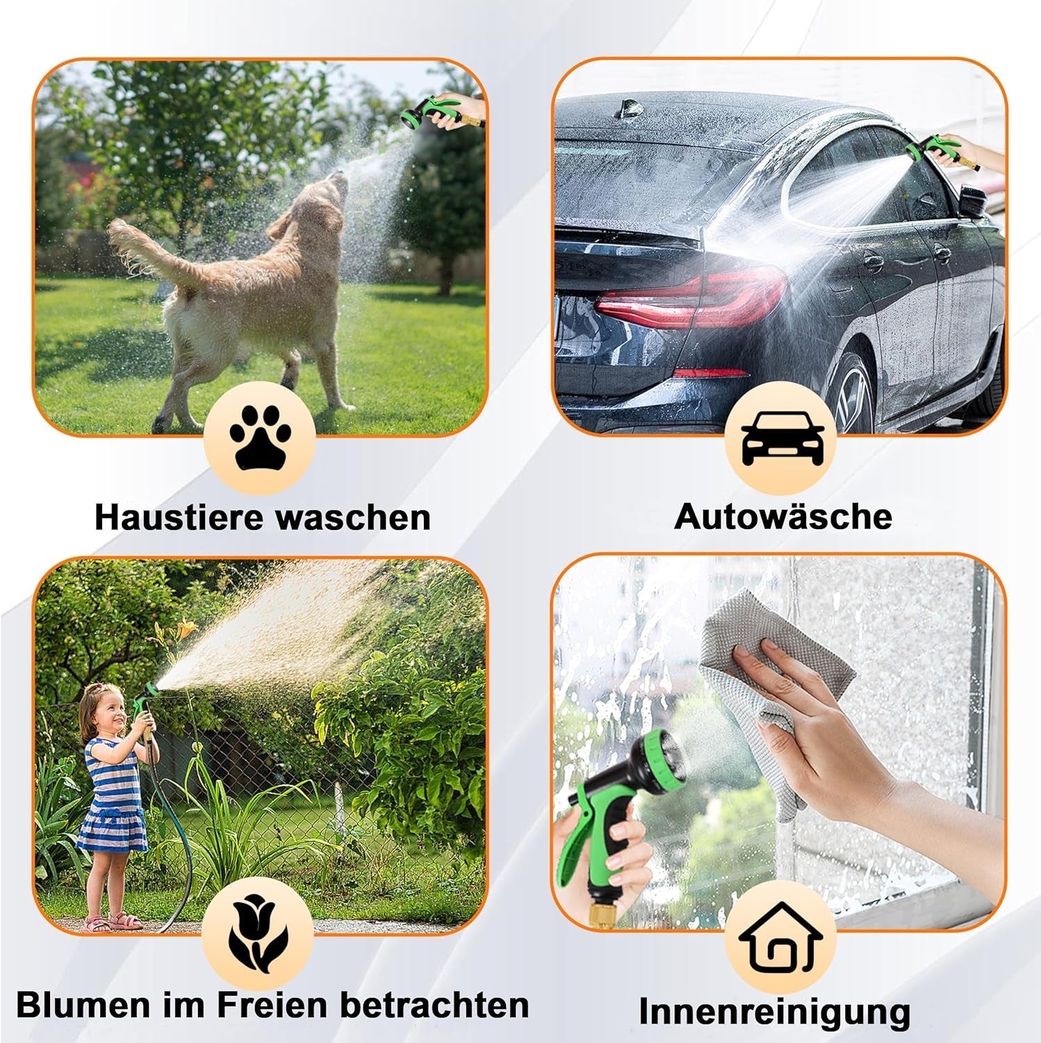 45 m ausziehbarer Gartenschlauch, automatisch einziehbarer flexibler Wasserschlauch, 10 Sprühmuster, TPE 2500D, Metallanschlüsse, für extra große Gärten, Landwirtschaft, Reinigung
