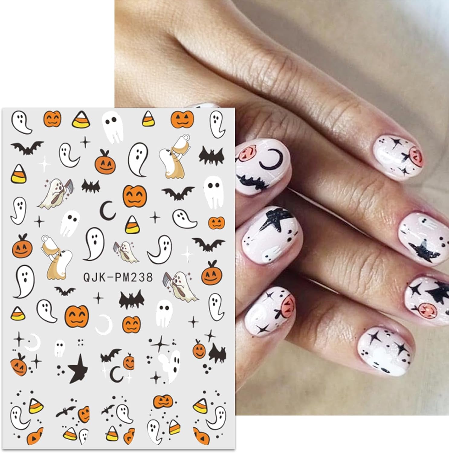 JMEOWIO Nagelsticker Halloween 9 Blatt Nail Art Sticker Selbstklebend Nagelaufkleber Süßes Gespens Kürbis Dekoration Nageldesign Zubehör