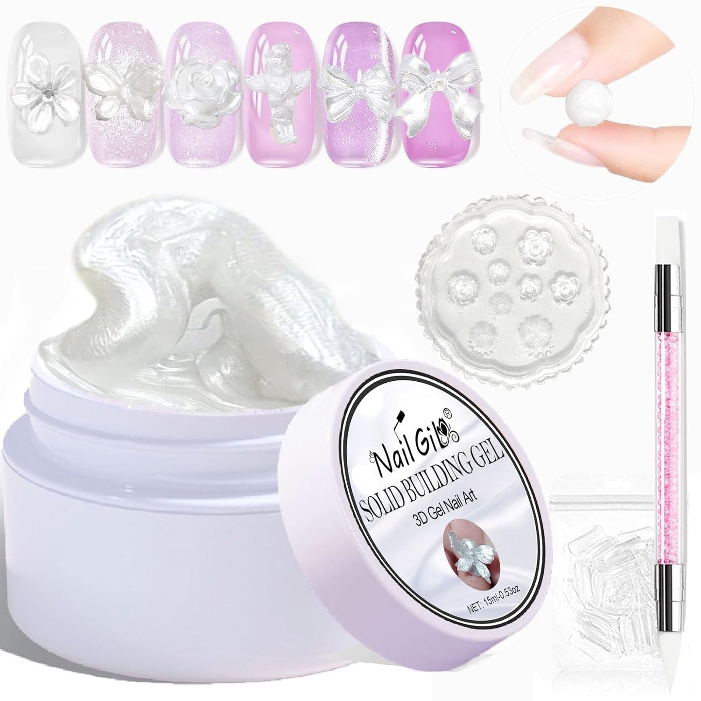 NAILGIL Fester Gel-Nagellack, Fester Gel-Nagelkleber, 3D-Nagelkunst-Skulptur mit Werkzeugset, DIY Home Salon, Transparent 15G