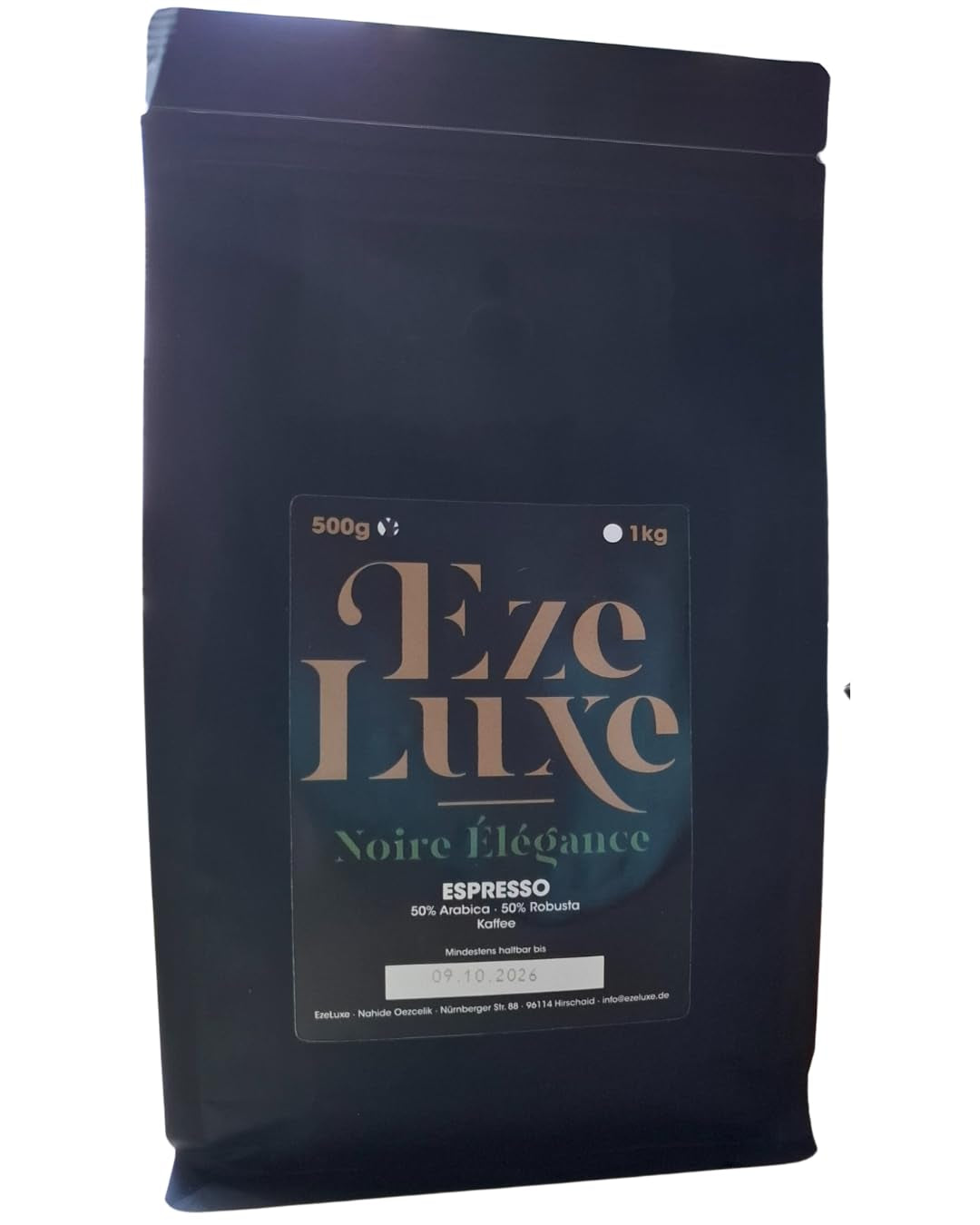 Kaffee Espresso Noire Elegance 500g – 50 % Arabica und 50 % Robusta aus Brasilien und Indien – mittlere Röstung, kräftig und cremig mit dunkler Schokolade – Intensität 8 – inkl. kostenlose Espressomaschine