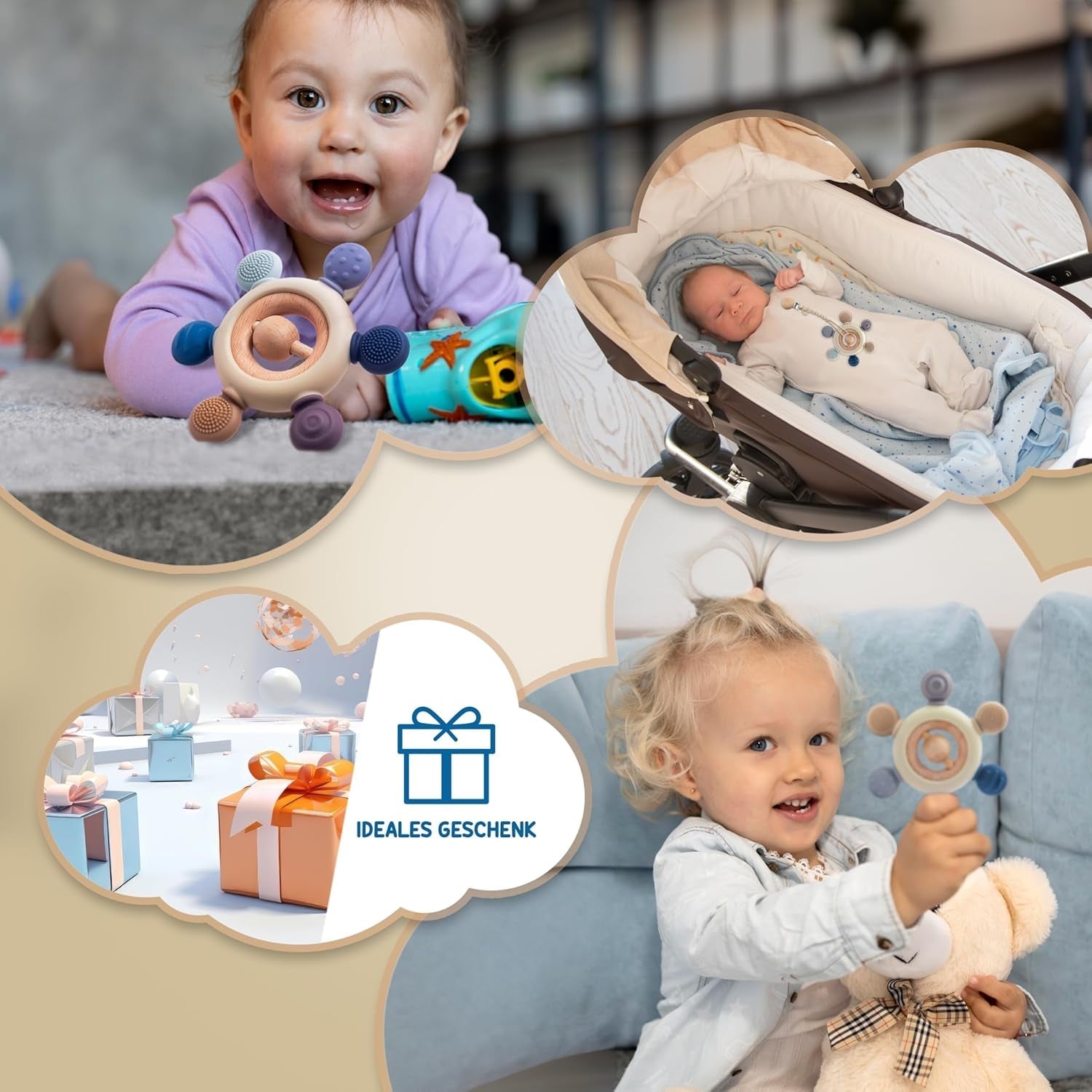 Baby-Beißring mit Schnullerkette – Zahnungshilfe – Babyspielzeug 0–6 Monate – Essentials für Neugeborene – BPA-freies Zahnungsspielzeug – Geschenkideen für Kleinkinder