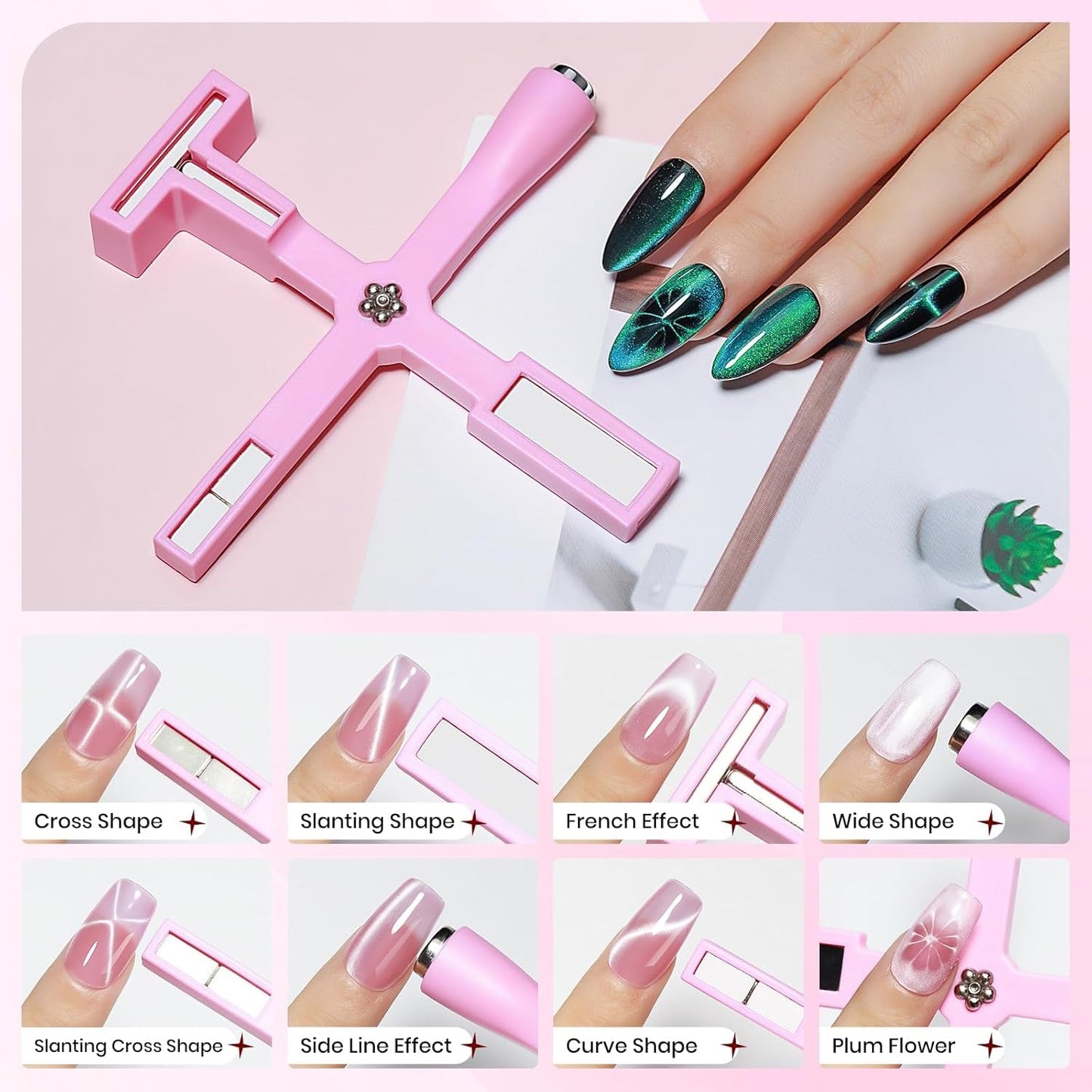 SUPWEE 5-in-1-Nagelmagnet-Werkzeug, rosa Katzenaugen-Magnet für Nägel, Multifunktions-Magnetstift, DIY Magic 3D-Magnetstift-Set, Nagelkunst-Magnetstift für Nagelkunst, Diy-Zubehör