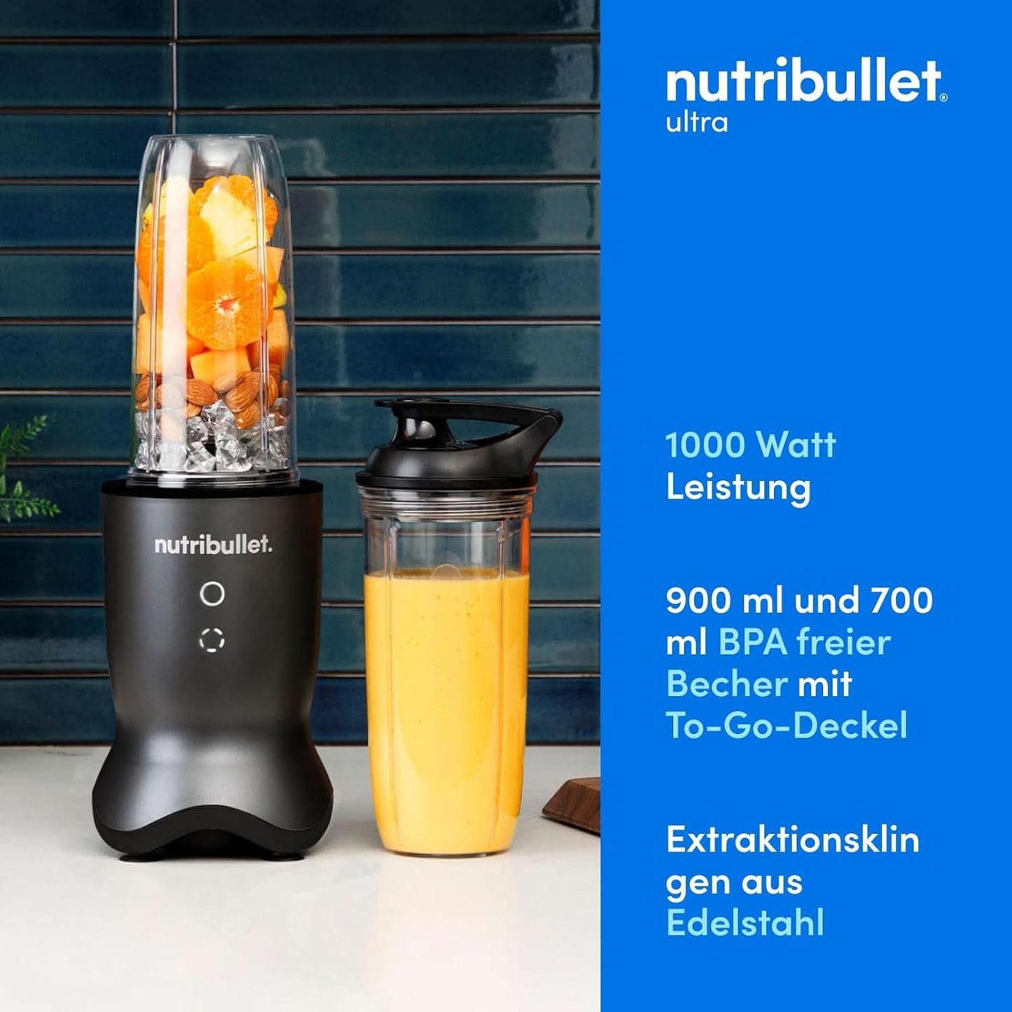 Nutribullet Personal Blender, Der leistungsstärkste Mixer Für Eine Portion, 1000 Watt Und Leiser Motor, 900 Ml Becher Aus Tritan Renew, Leuchtende Touch-Bedienknöpfe, Dunkel Grau Bucatarie Naty Shop