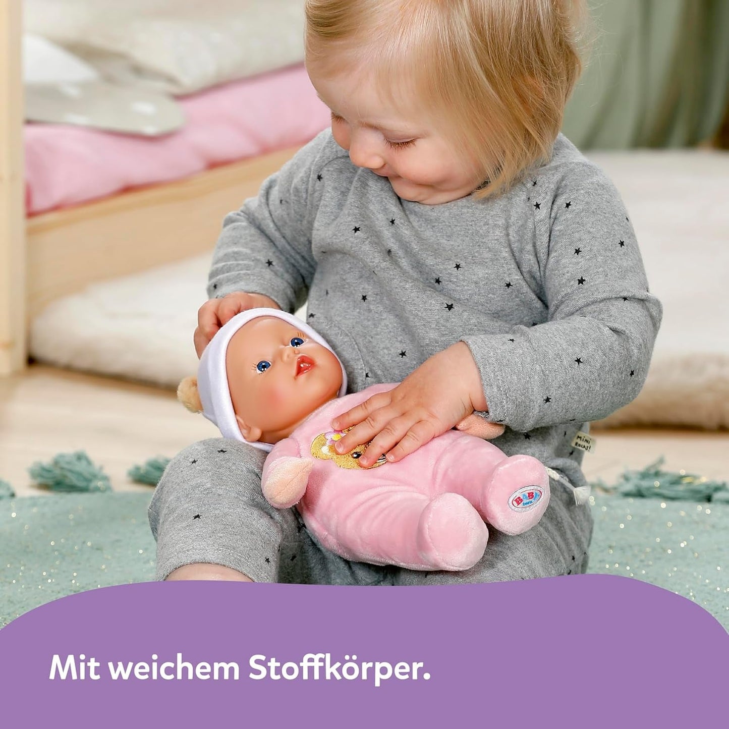 Baby Born Rosie Kuschelpuppe 30 cm mit 6 Geräuschen und Flasche, rosa