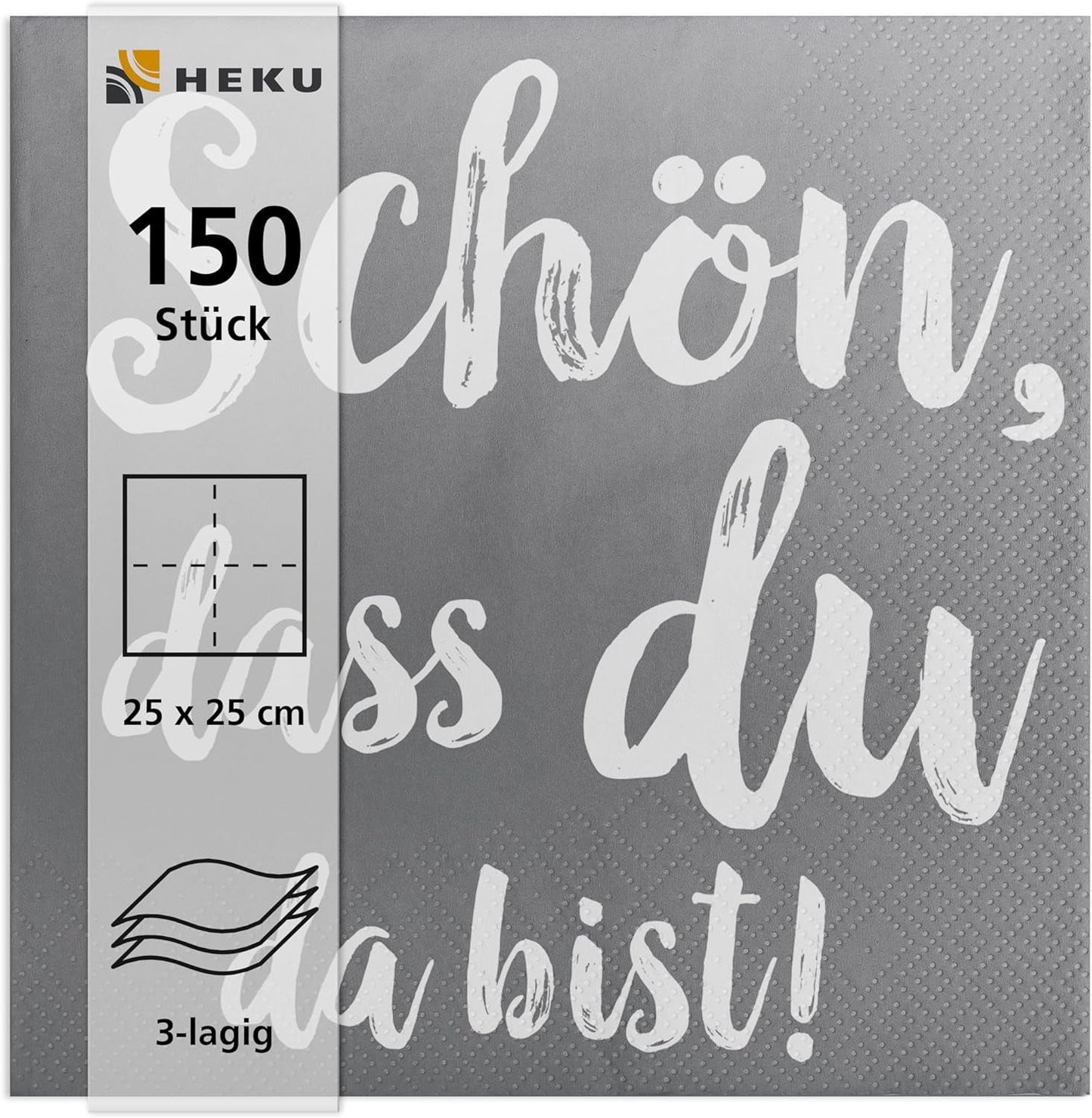 HEKU Cocktailservietten „Schön Dass Du Da Bist“, 3-lagig, 25X25Cm, 150 Stück I Elegantes Design I Ideal für Feiern I Praktisch verpackt