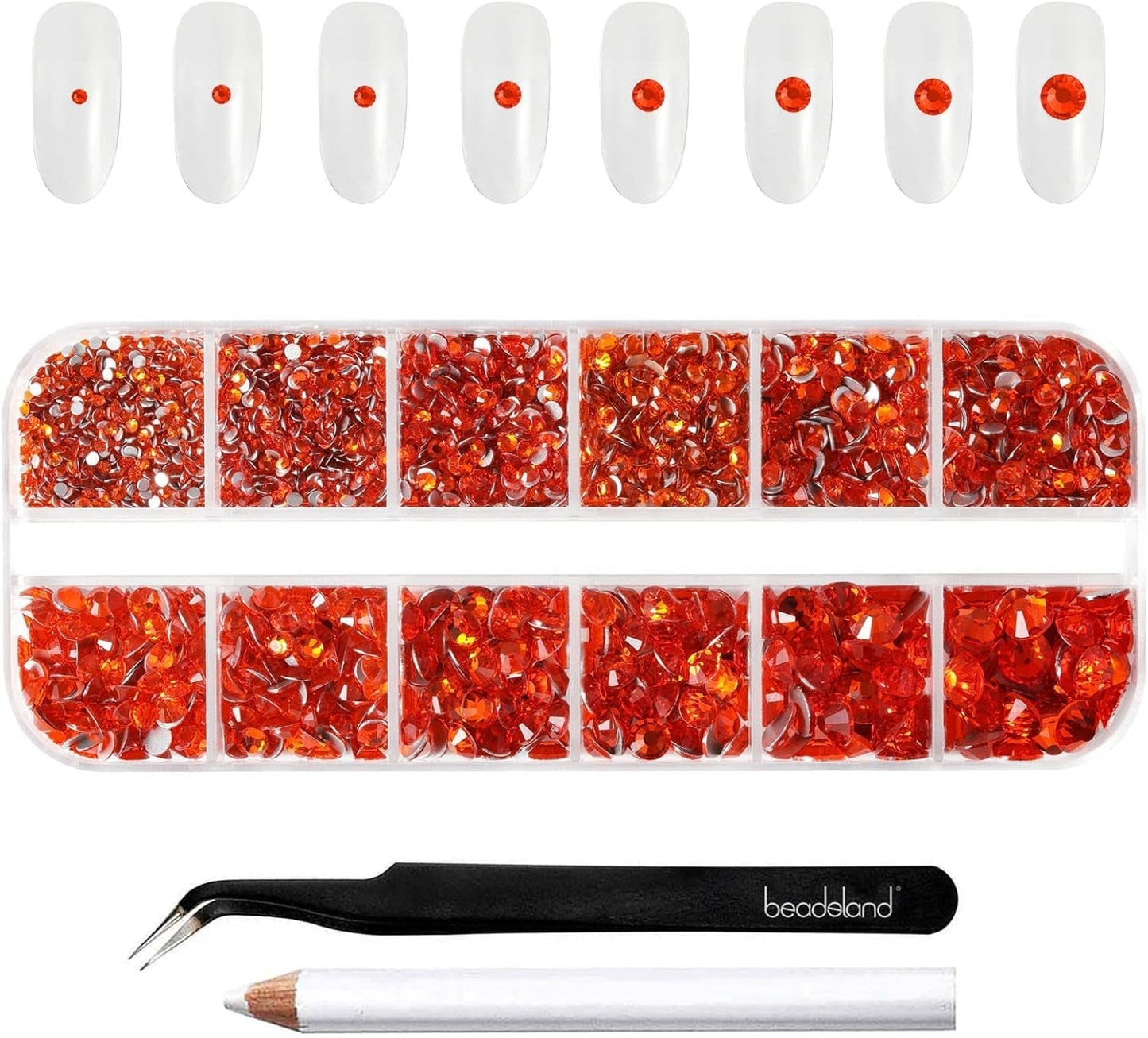 Beadsland 2500 Stück Glas Nailart Strasssteine ​​​​Kristall Flatback Edelsteine ​​​​Runde, ​​Für Handwerk Gemischt 8 Größen SS4 ~ SS30 Mit Picking Pinzette Und Stift (Kristall Weiß)