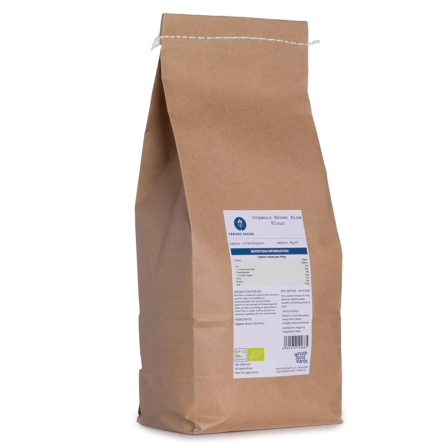 Wholefood Earth Bio-Naturreismehl – ​​3 kg | Steinboden | GVO-frei | Bio-zertifiziert