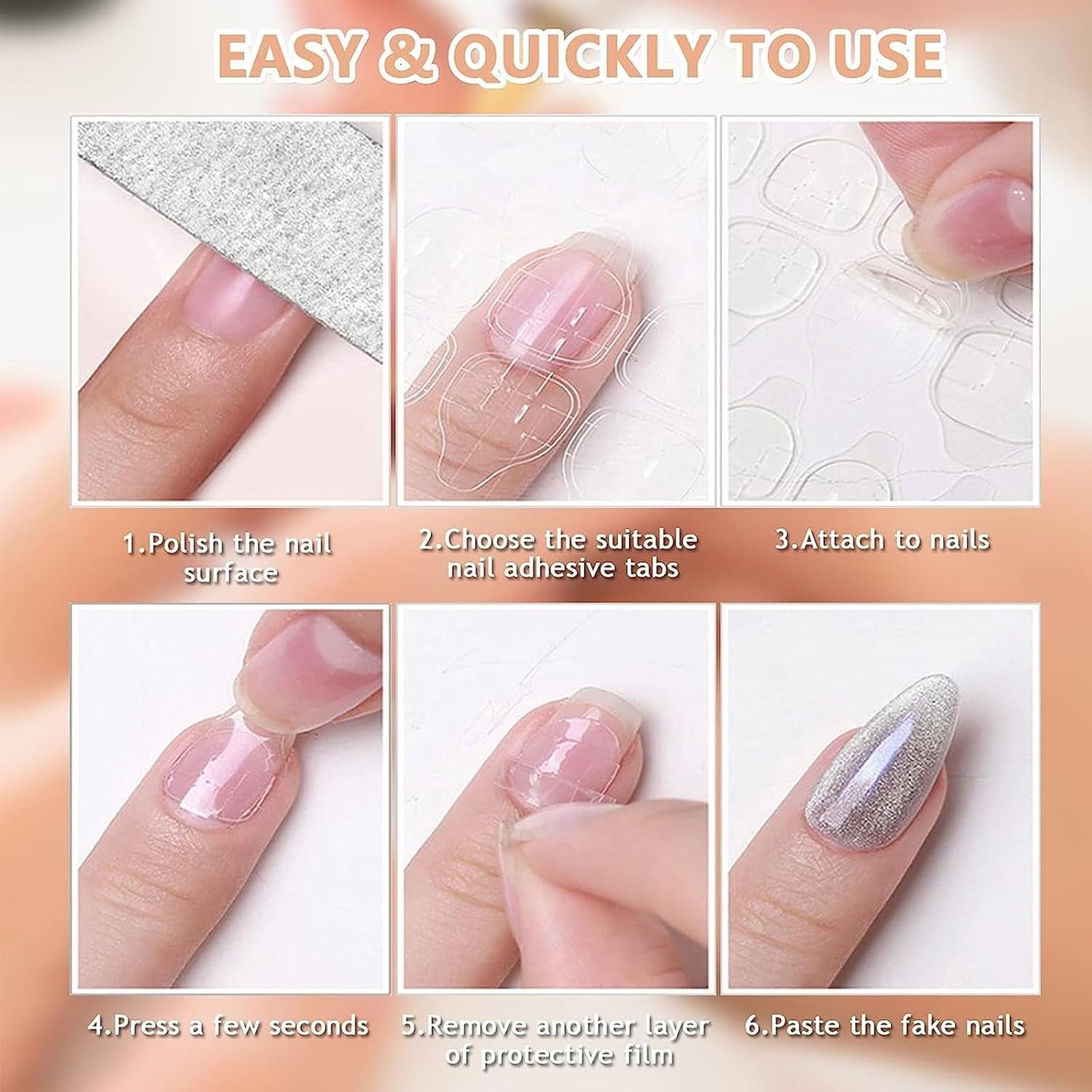 100 Stück Nagelkunst-Schablonen, Modellierschablonen, selbstklebend, mit 4 Blatt transparenten, selbstklebenden Nagelpads und 3 Nagelfeilen, Gel-Nagelverlängerungszubehör für künstliche Nägel