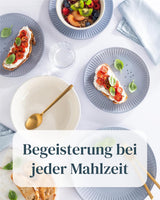 Keramikgeschirrset für 6 Personen, Hygge, 24-teilig. TESTSIEGER Verträumtes skandinavisches Steingut-Geschirr-Set mit Schüssel und Teller für 6 Pure Living-Geschirrsets in Graublau