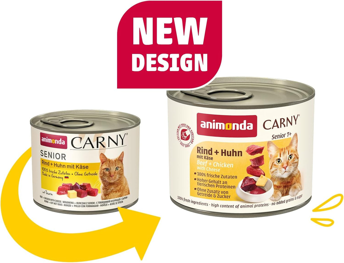 Animonda Carny Senior Nassfutter für Katzen mit Rind + Huhn + Käse (6 x 200 g), getreide- und zuckerfreies Nassfutter für Katzen ab 7 Jahren, mit frischen und fleischigen Zutaten