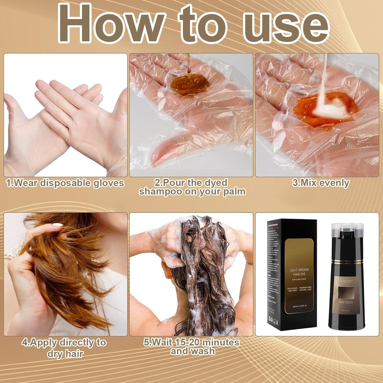 Haarfarben-Shampoo, 3-in-1-Instant-Farbshampoo, Sofort-Haarpflege-Farbshampoo, Schwarzes Haarfarben-Shampoo, Haarfarben-Shampoo (Hellbraun) Naty Shop Haarfärbemittel