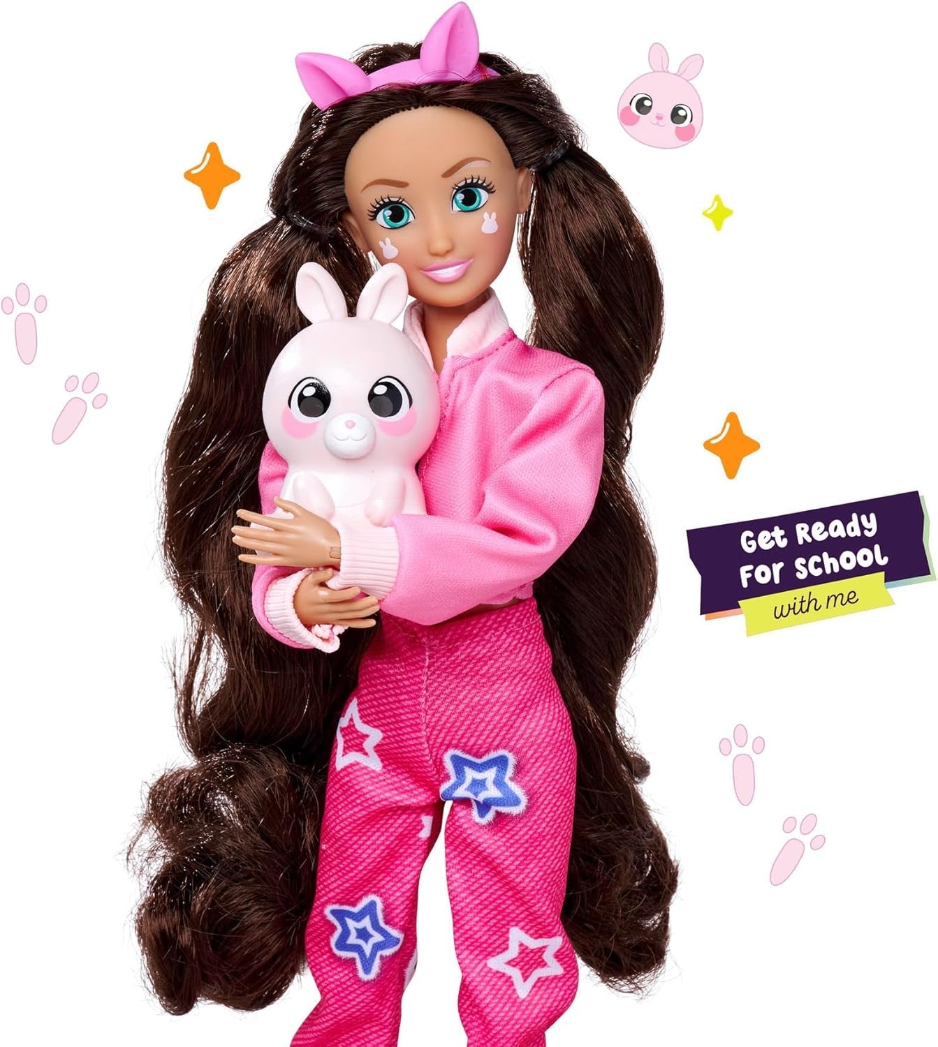 Simba 105953975 – Kawaii Hi Dress-Up Lucy Puppe (26 cm) – bewegliche Friseur-Modepuppe, Langhaar-Hasenpuppe und Zubehör, Spielzeug für Kinder ab 4 Jahren