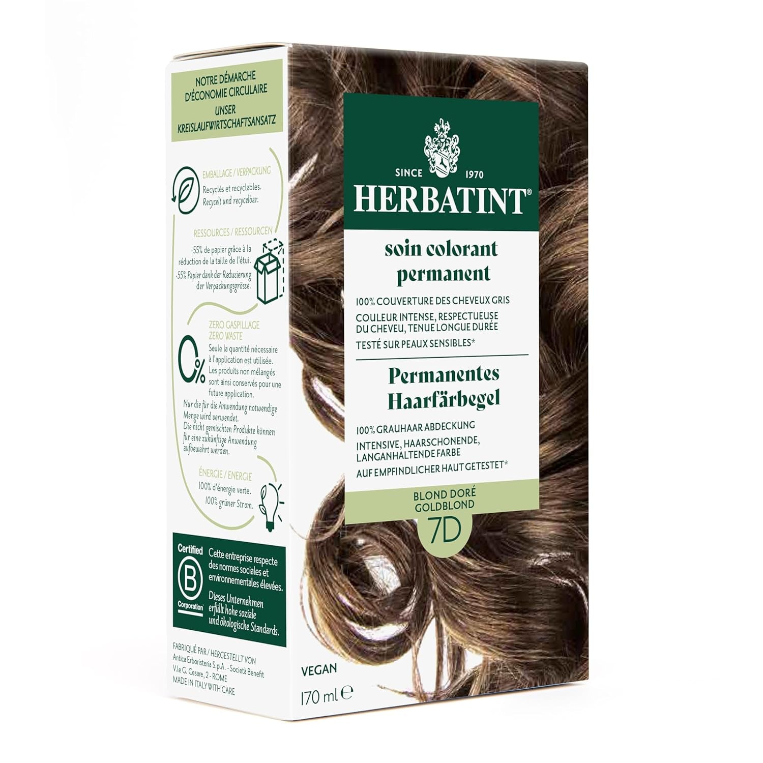 Permanentes Haarfärbegel 6N Dunkelblond – 170 ml I Ammoniakfrei, 100 % Abdeckung grauer Haare I Getestet auf empfindlicher Haut, mit 8 Pflanzenextrakten