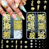 Nail Charms,6 Boxen Gold Silber Nagel Charms 3D Gold Bogen Stern Nail Art Dekoration+6200 Strasssteine ​​​​Bunt Steine ​​​​AB Perlen Diamanten,3D Legierung Bow Nail Gems Nagel Deko Für Frauen Nagel (6-A)