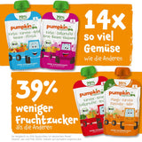 Pumpkin Organics Beutel mit Bio-Gemüse und Getreide, 8er-Pack: Birne, Erdbeeren, Süßkartoffeln, Rote Bete, Banane, Hafer – Ohne Zuckerzusatz¹ – Ab 6 Monaten – als Snack oder Ergänzungsnahrung in der Packung (8 x 100 g)