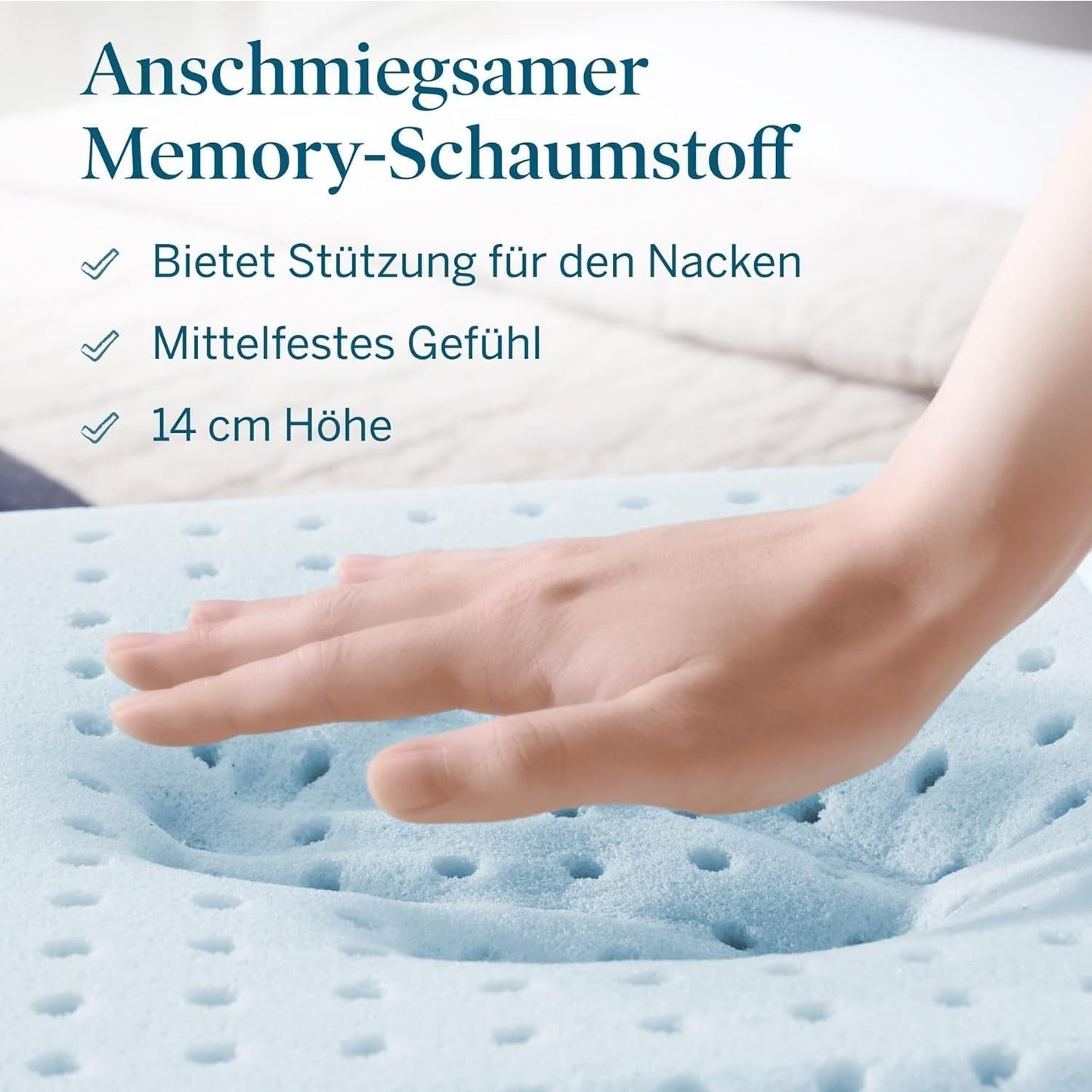LUCID Memory-Schaum-Kissen mit Gel 40 x 60 cm – atmungsaktiv – kühlender Effekt – waschbarer Bezug – Öko-Tex-zertifiziertes Kissen, weiß