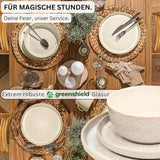 SÄNGER Key West | Steinzeug-Geschirr-Set, 24-teiliges Speiseteller-Set für 6 Personen, 6 Speiseteller, Müslischalen, Dessertteller, Nudelschalen, cremefarbenes Geschirr mit sandiger Textur | DIE VALUE-KOLLEKTION