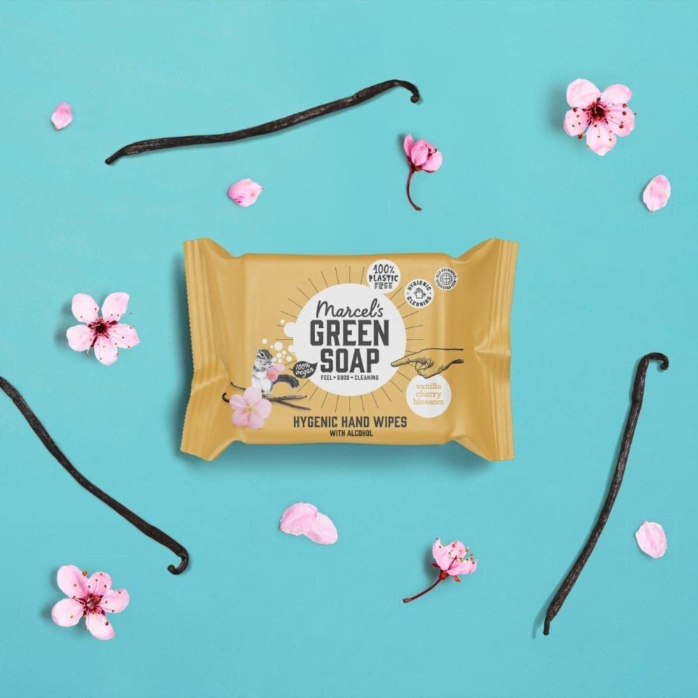 Marcel's Green Soap Handfeuchttücher, 60er-Pack – Vanille und Kirschblüte – auf pflanzlicher Basis – biologisch