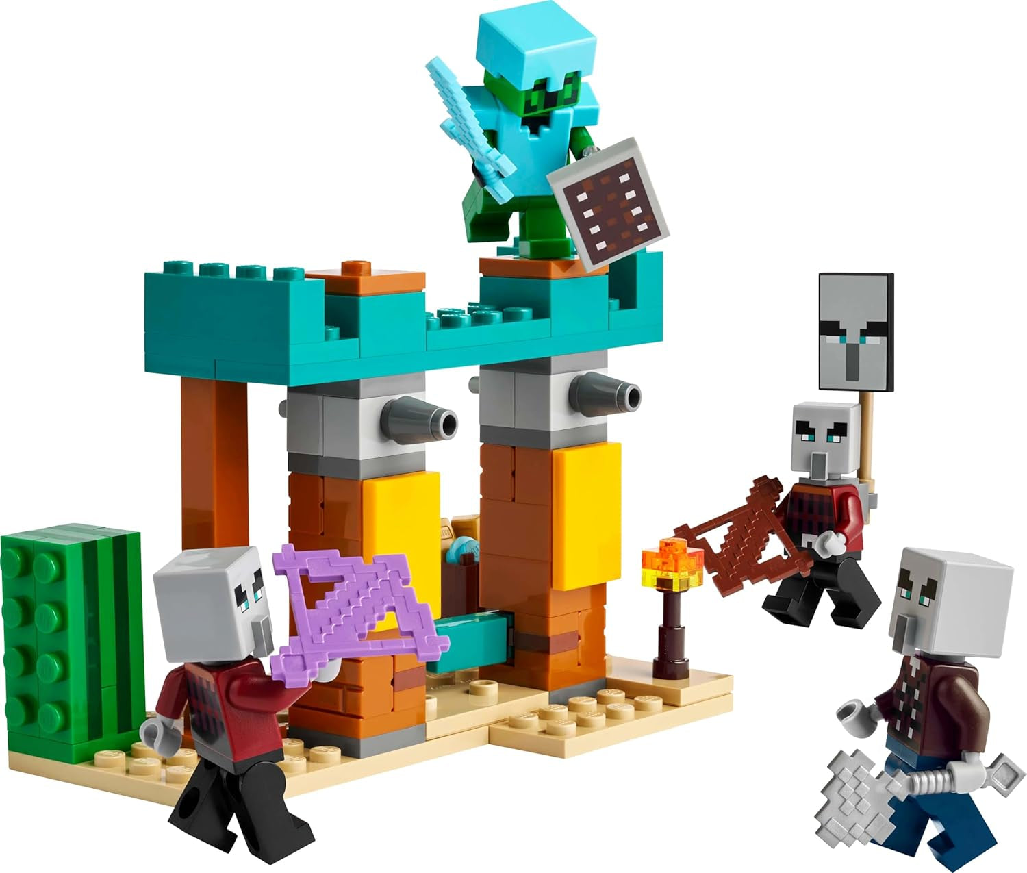 LEGO Minecraft The Illager Desert Patrol Videospielset für Kinder, Outpost-Minispielzeug und drei Minifiguren, darunter Plünderer, Diener und Kaktusritter 21267 Bausätze Besuchen Sie den LEGO-Store