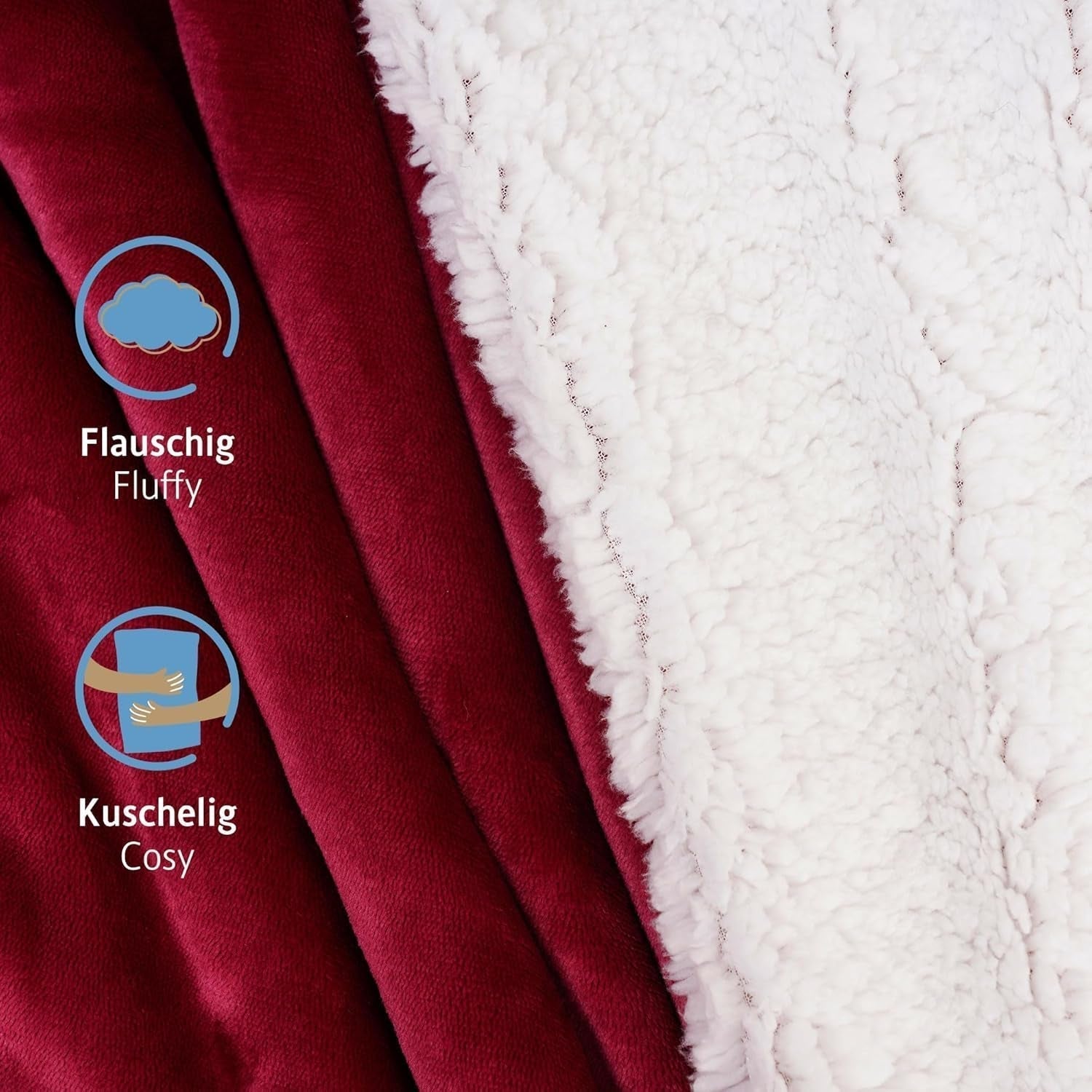 Komfortec-Kuscheldecke 150 x 200 cm, Öko-Tex-zertifizierte flauschige Fleecedecke, warme Sherpa-Decke für das Sofa, dicke Decke für das Sofa, bordeauxrote Betten und Decken. Besuchen Sie den Komfortec-Store