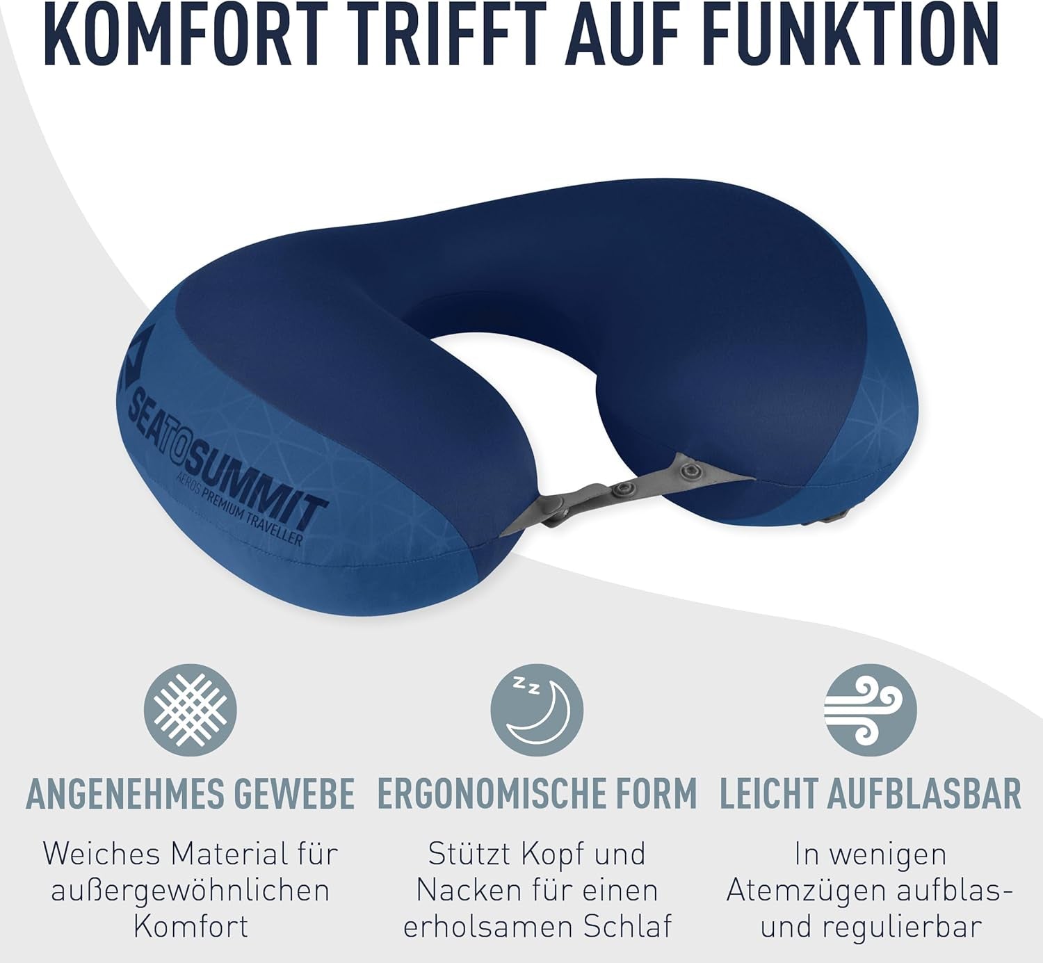 Sea to Summit – Eros Premium Lordosenstützkissen – Aufblasbares Stützkissen – Rückenentlastung – 50D Polyester-Material – Kompakte Reisetasche – Service, Reisen & Autofahrten – Marineblau – 93 g