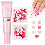 Makartt Strass-Klebegel – 15 ml UV-Nagelkleber-Set mit rosa Nagel-Charms, Herz-Kreis-Nagelschmuck und Nageldesign-Zubehör für Heim-Maniküre, Valentinstagsgeschenk