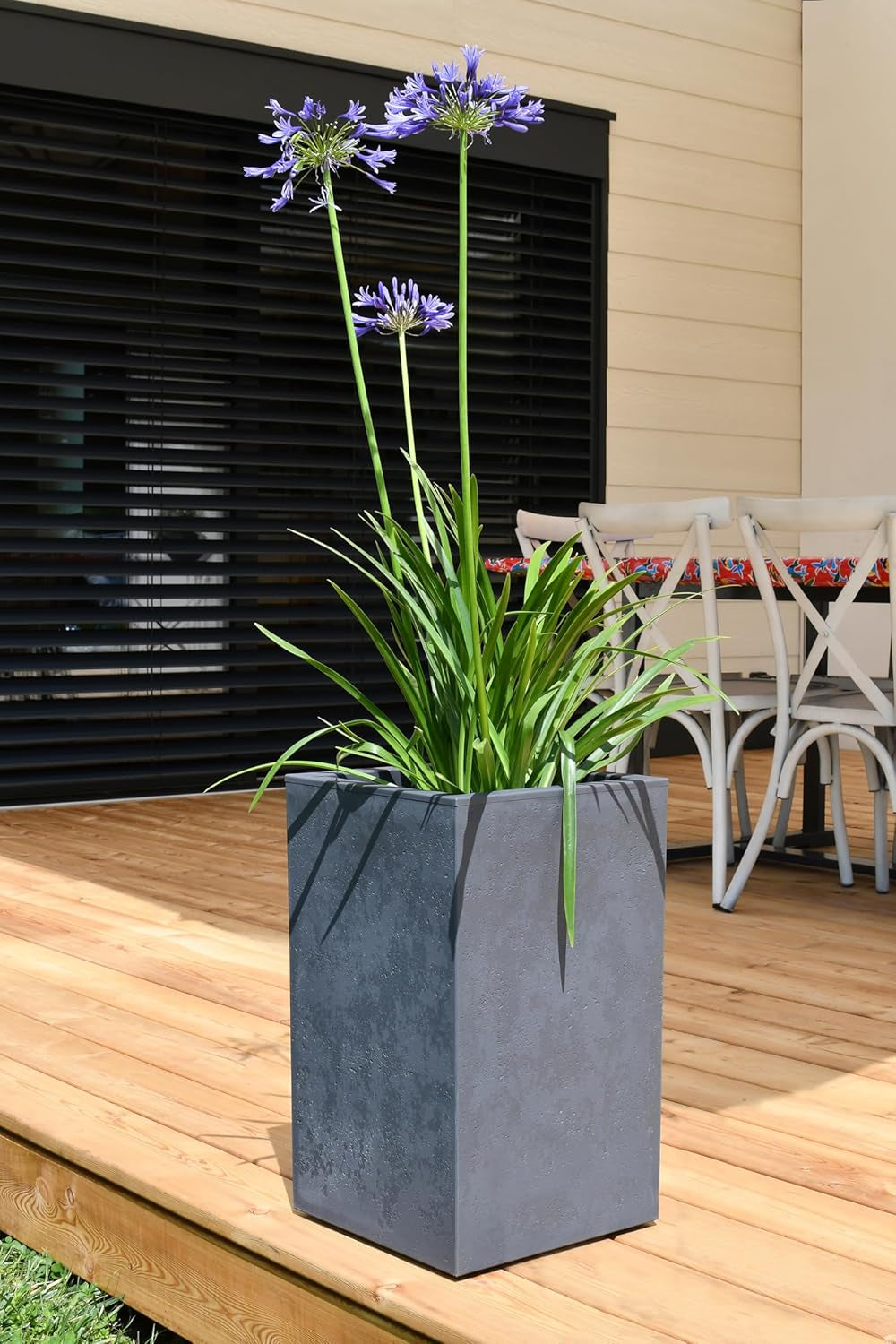 Basalt'Up Blumentopf, quadratisch, hoch, 36 l, Betonoptik, schlichte Wand, Wassertank, 29,5 x 29,5 x 49,5 cm, Anthrazitgrau