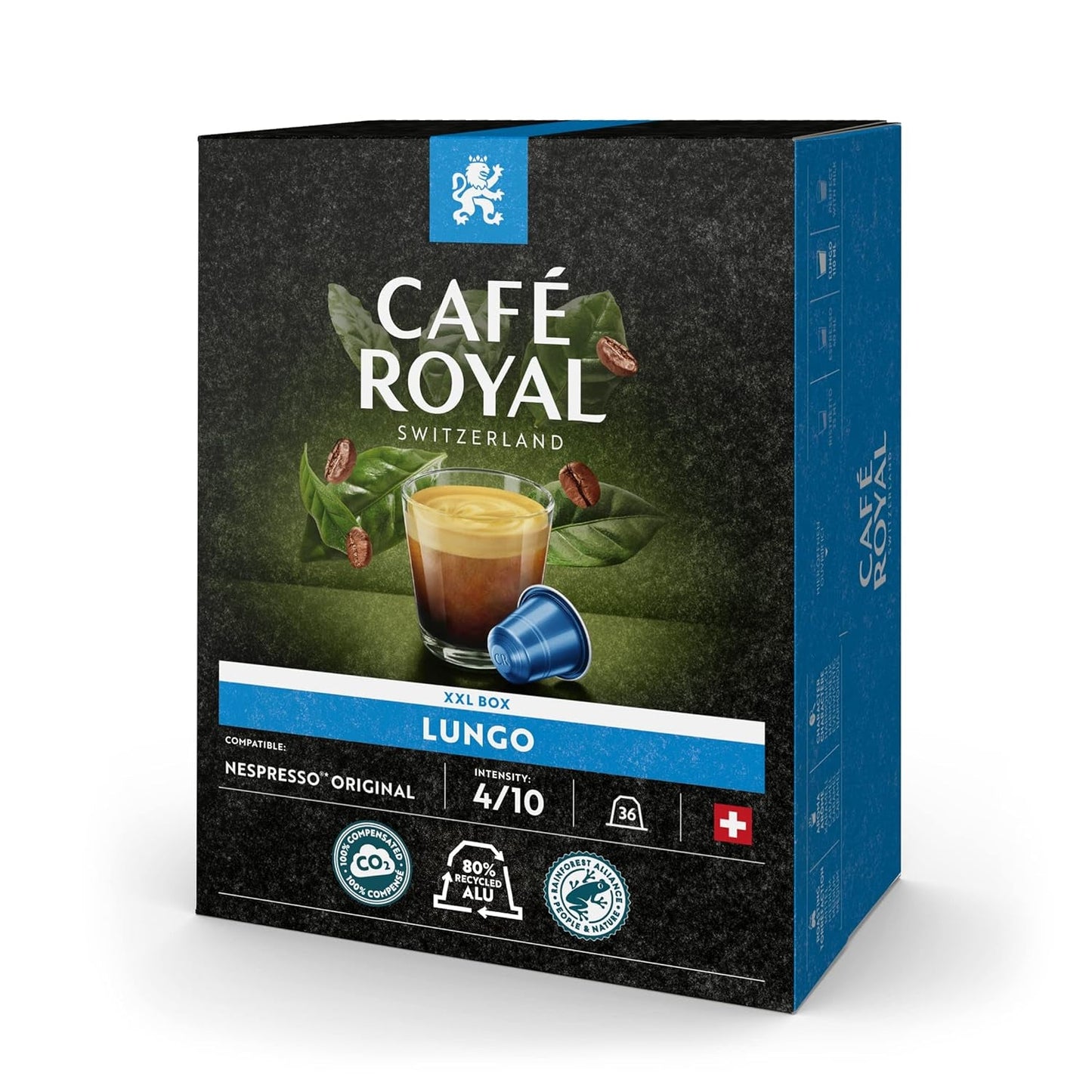Café Royal Dark Chocolate Flavoured 100 Kapseln für Nespresso Kaffee Maschine – 4/10 Intensität – UTZ-zertifiziert, aus Aluminium & Lungo 36 Kapseln für Nespresso Kaffee Maschine – 4/10 Intensität