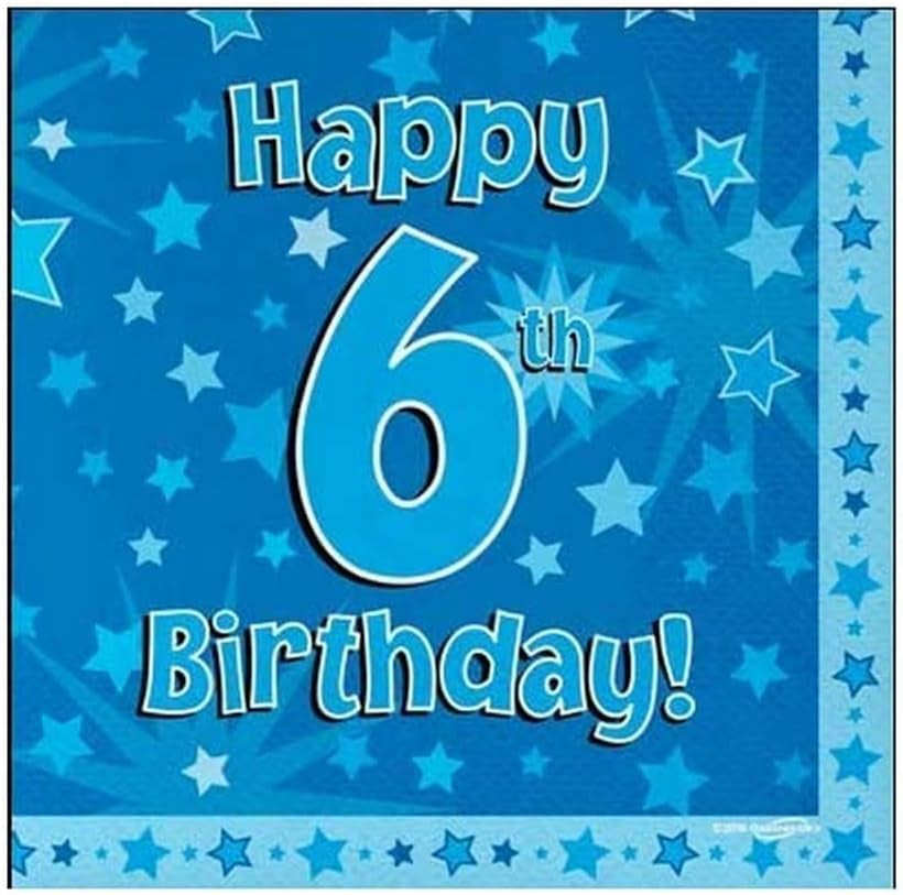 Servietten „Happy 6th Birthday“, blau, 33 cm x 33 cm, 3-lagig, 16 Stück